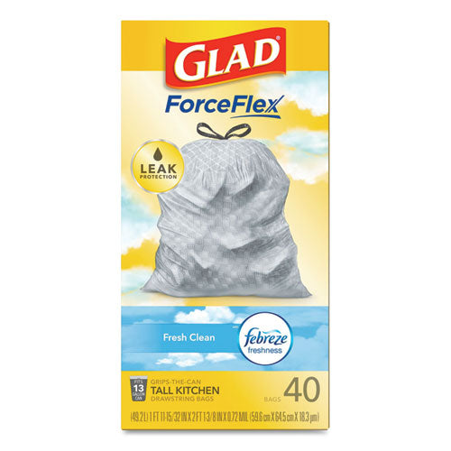 Forceflex Kitchen Drawstring Trash Bags, 13 Gal, Fresh Clean Scent, 24" X 27.38", White, 40 Bags/box, 6 Boxes/carton.