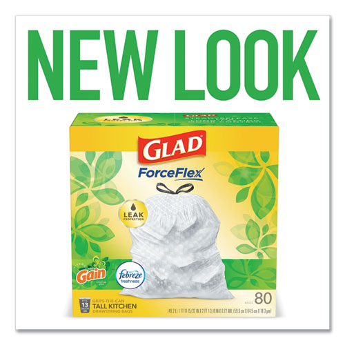 Odorshield Tall Kitchen Drawstring Bags, 13 Gal, Gain Original Scent, 24" X 27.38", White, 80/box.