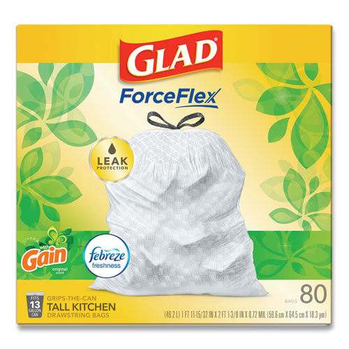 Odorshield Tall Kitchen Drawstring Bags, 13 Gal, Gain Original Scent, 24" X 27.38", White, 80/box.