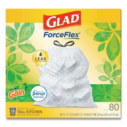 Odorshield Tall Kitchen Drawstring Bags, 13 Gal, Gain Original Scent, 24" X 27.38", White, 80/box.