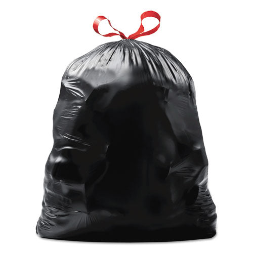 Guaranteed Strong Large Drawstring Trash Bags,Three-ply, 30 Gal, 1.05 Mil, 30" X 33", Black, 15/box