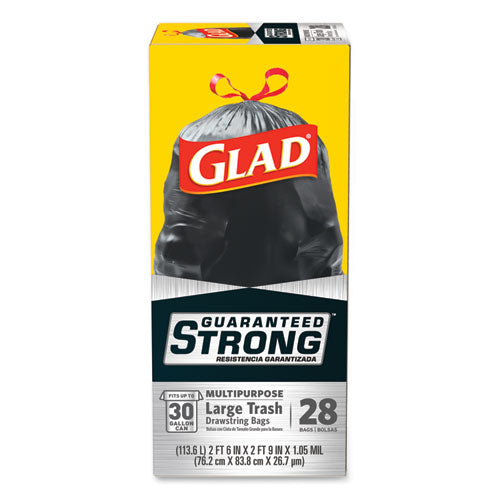Guaranteed Strong Large Drawstring Trash Bags, Three-ply, 30 Gal,1.05 Mil, 30" X 33", Black, 15 Bags/box, 6 Boxes/carton