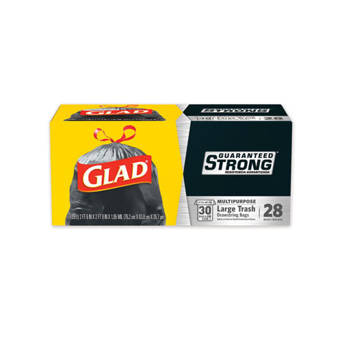 Guaranteed Strong Large Drawstring Trash Bags, Three-ply, 30 Gal,1.05 Mil, 30" X 33", Black, 15 Bags/box, 6 Boxes/carton