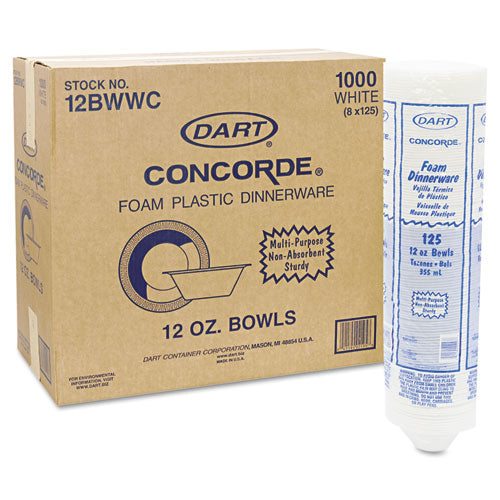 Concorde Foam Bowl, 10, 12 Oz, White, 125/pack, 8 Packs/carton.