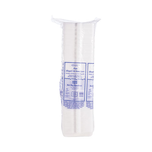 Foam Hinged Lid Container, Hot Dog Container, 3.8 X 7.1 X 2.3, White,125/bag, 4 Bags/carton.