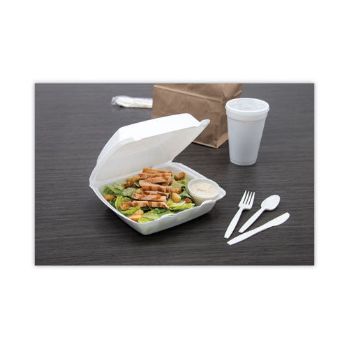 Foam Hinged Lid Containers, 1-compartment, 8.38" X 7.78" X 3.25", White, 200/carton.