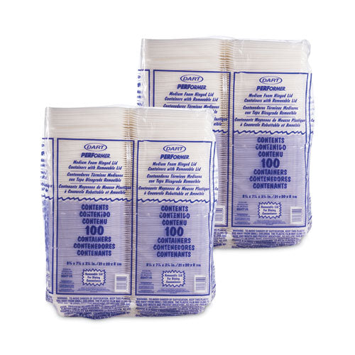Foam Hinged Lid Containers, 1-compartment, 8.38" X 7.78" X 3.25", White, 200/carton.