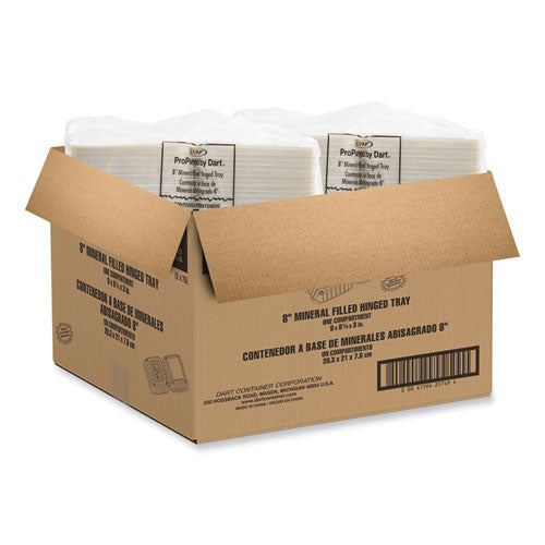 Hinged Lid Containers, Single Compartment, 8.25 X 8 X 3, White, Plastic, 150/carton.