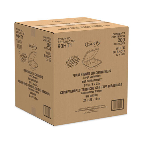 Insulated Foam Hinged Lid Containers,1-compartment, 9.01 X 9.4 X 3, White, 100/pack, 2 Packs/carton