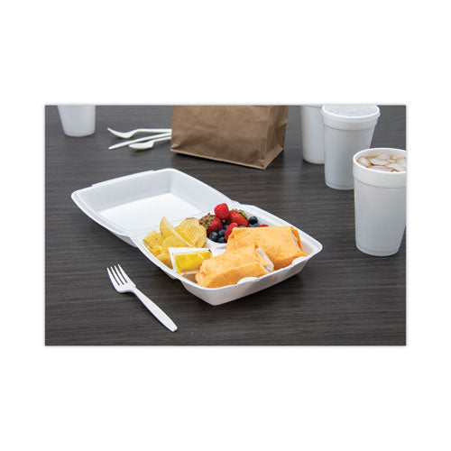 Foam Hinged Lid Container, 3-compartment, 8 Oz, 9 X 9.4 X 3, White, 200/carton.