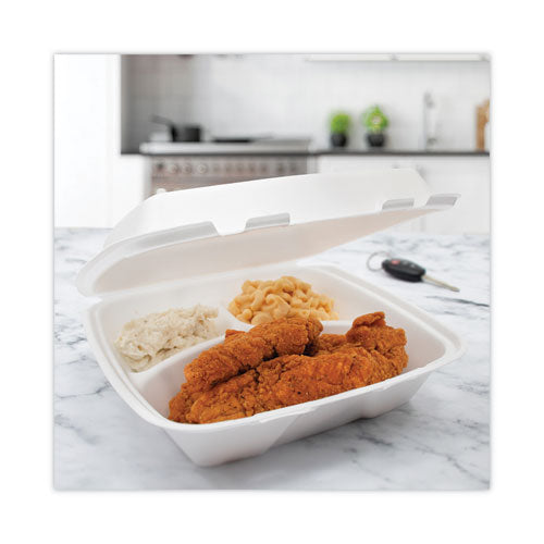 Insulated Foam Hinged Lid Containers, 3-compartment, 9 X 9.4 X 3, White, 200/pack, 2 Packs/carton.