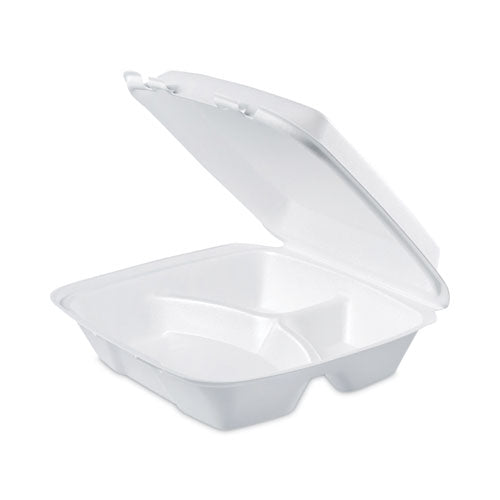 Insulated Foam Hinged Lid Containers, 3-compartment, 9 X 9.4 X 3, White, 200/pack, 2 Packs/carton.