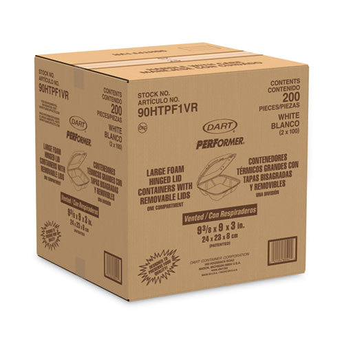 Foam Hinged Lid Container, Vented Lid, 9 X 9.4 X 3, White, 100/pack, 2 Packs/carton.