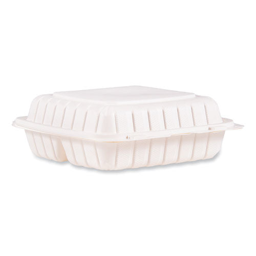 Hinged Lid Containers, 3-compartment, 9 X 8.75 X 3, White, Plastic, 150/carton.