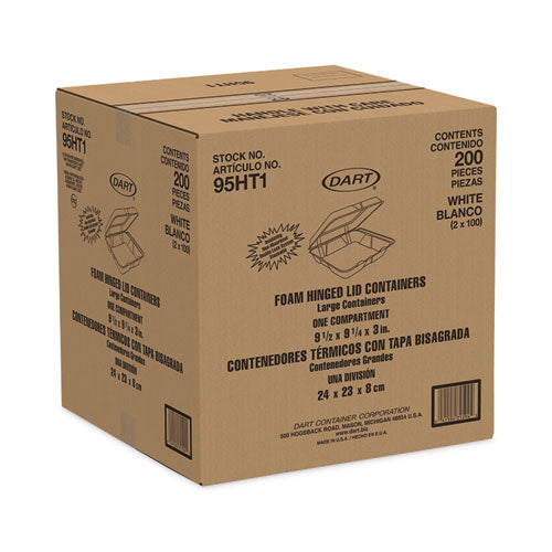 Insulated Foam Hinged Lid Containers,1-compartment, 9.3 X 9.5 X 3, White, 200/pack, 2 Packs/carton