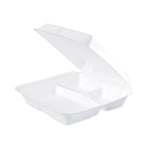 Insulated Foam Hinged Lid Containers,3-compartment, 9.3 X 9.5 X 3, White, 200/pack, 2 Packs/carton