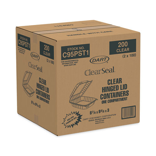 Clearseal Hinged-lid Plastic Containers, 9.3 X 8.8 X 3, Clear, Plastic, 100/bag, 2 Bags/carton.