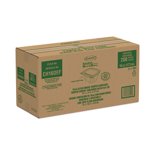 Clearpac Safeseal Tamper-resistant/evident Containers, Flat Lid, 16 Oz, 4.9 X 2.5 X 5.5, Clear, Plastic, 100/bag, 2 Bags/ct.