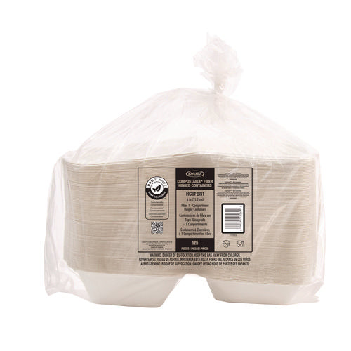 Compostable Fiber Hinged Trays, Proplanet Seal, 5.9 X 6.08 X 1.83, Ivory, Molded Fiber, 500/carton
