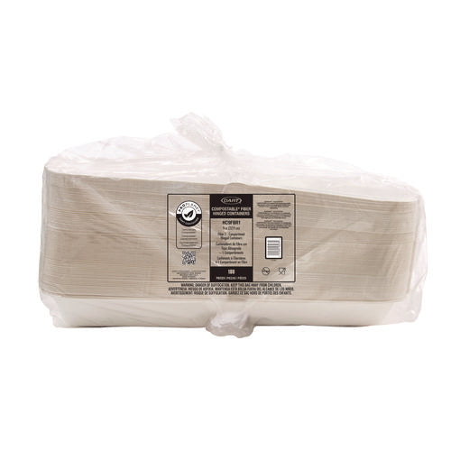 Compostable Fiber Hinged Trays, Proplanet Seal , 8.98 X 9.35 X 2.17, Ivory, Molded Fiber, 200/carton