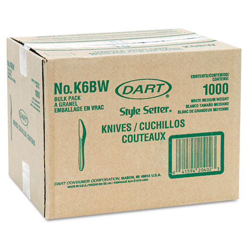 Style Setter Mediumweight Plastic Knives, White, 1000/carton.