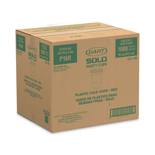 Solo Party Plastic Cold Drink Cups, 16 Oz, Red, 50/pack.