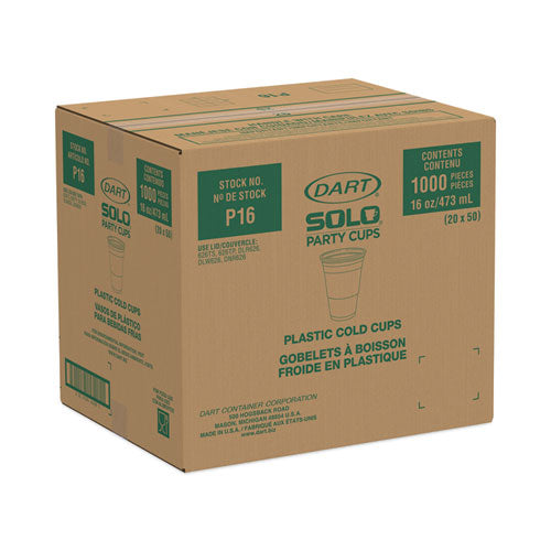 Solo Party Plastic Cold Drink Cups, 16 Oz, 50/sleeve, 20 Sleeves/carton.