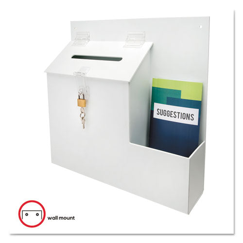 Suggestion Box Literature Holder With Locking Top, 13.75 X 3.63 X 13.94, Plastic, White.