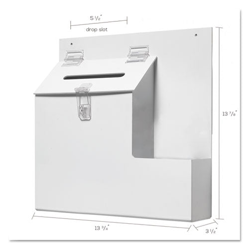 Suggestion Box Literature Holder With Locking Top, 13.75 X 3.63 X 13.94, Plastic, White.