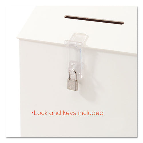 Suggestion Box Literature Holder With Locking Top, 13.75 X 3.63 X 13.94, Plastic, White.