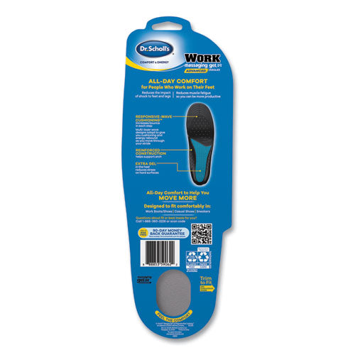 Comfort And Energy Work Massaging Gel Insoles, Men Sizes 8 To 14, Black/blue, Pair.