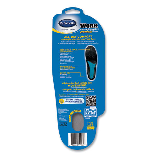 Comfort And Energy Work Massaging Gel Insoles, Women Sizes 6 To 11, Black/blue, Pair.