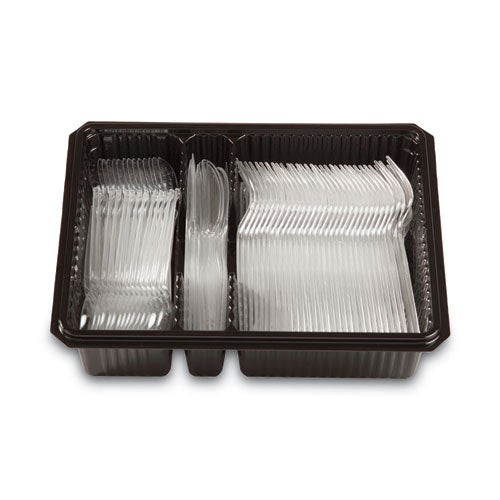 Combo Pack, Tray With Clear Plastic Utensils, 90 Forks, 30 Knives, 60 Spoons.