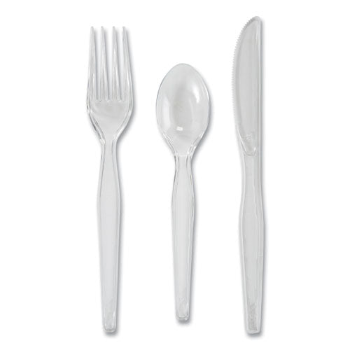 Heavyweight Polystyrene Cutlery, Clear, Knives/spoons/forks, 180/pack, 10 Packs/carton.