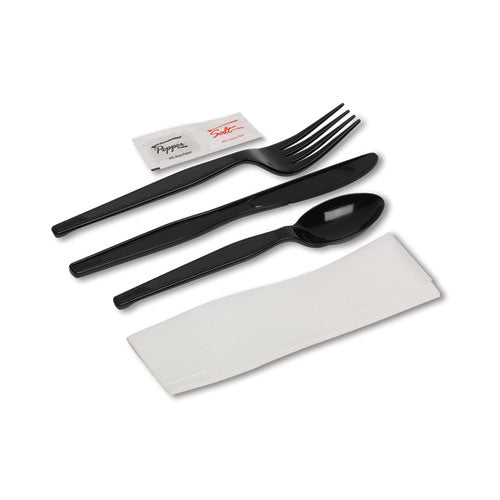 Wrapped Tableware/napkin Packets, Fork/knife/spoon/napkin, Black, 250/carton.