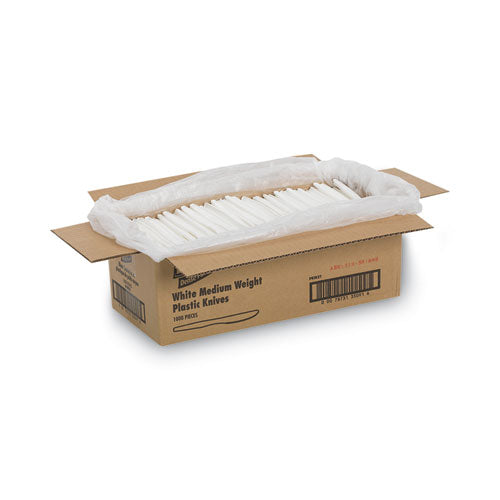 Plastic Cutlery, Mediumweight Knives, White, 1,000/carton.