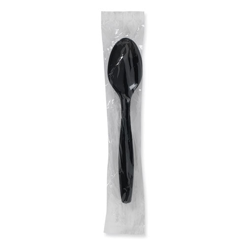 Individually Wrapped Heavyweight Teaspoons, Polypropylene, Black, 1,000/carton.