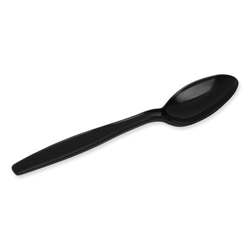 Individually Wrapped Heavyweight Teaspoons, Polypropylene, Black, 1,000/carton.