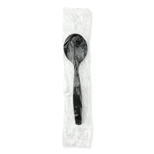 Individually Wrapped Heavyweight Soup Spoons, Polystyrene, Black, 1,000/carton.