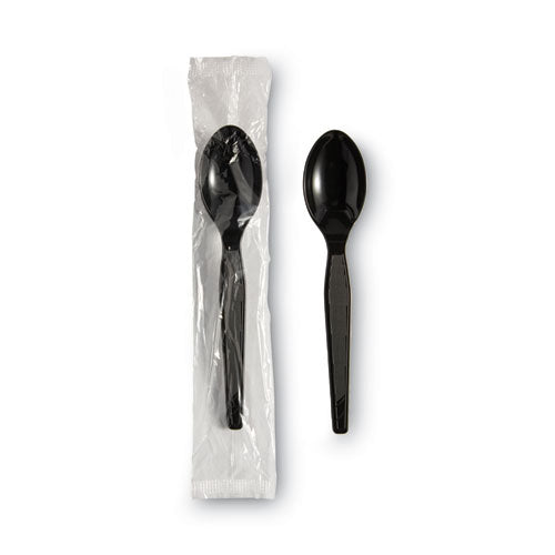 Individually Wrapped Heavyweight Teaspoons, Polystyrene, Black 1,000/carton.