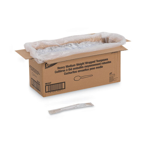 Individually Wrapped Mediumweight Polystyrene Cutlery, Teaspoons, White, 1,000/carton.