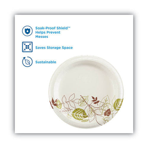 Pathways Soak-proof Shield Mediumweight Paper Plates, Wisesize, 8.5" Dia, Green/burgundy, 125/pack, 4 Packs/carton.