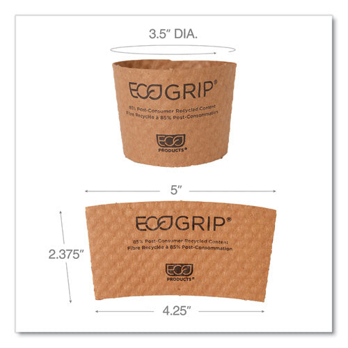 Ecogrip Hot Cup Sleeves - Renewable And Compostable, Fits 12, 16, 20, 24 Oz Cups, Kraft, 1,300/carton.