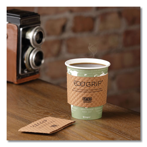 Ecogrip Hot Cup Sleeves - Renewable And Compostable, Fits 12, 16, 20, 24 Oz Cups, Kraft, 1,300/carton.