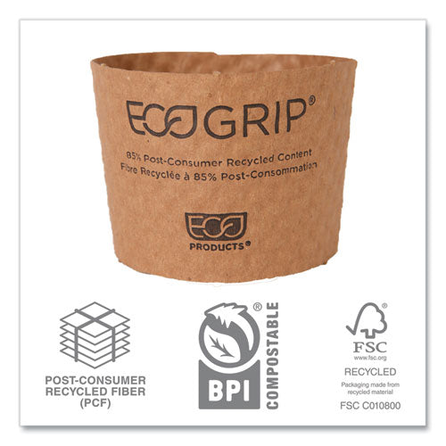 Ecogrip Hot Cup Sleeves - Renewable And Compostable, Fits 12, 16, 20, 24 Oz Cups, Kraft, 1,300/carton.