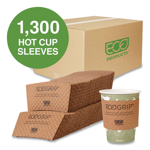 Ecogrip Hot Cup Sleeves - Renewable And Compostable, Fits 12, 16, 20, 24 Oz Cups, Kraft, 1,300/carton.