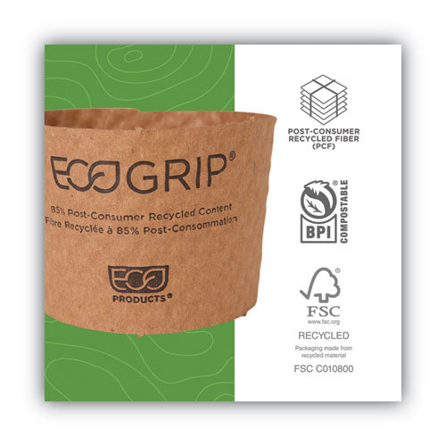 Ecogrip Hot Cup Sleeves - Renewable And Compostable, Fits 12, 16, 20, 24 Oz Cups, Kraft, 1,300/carton.