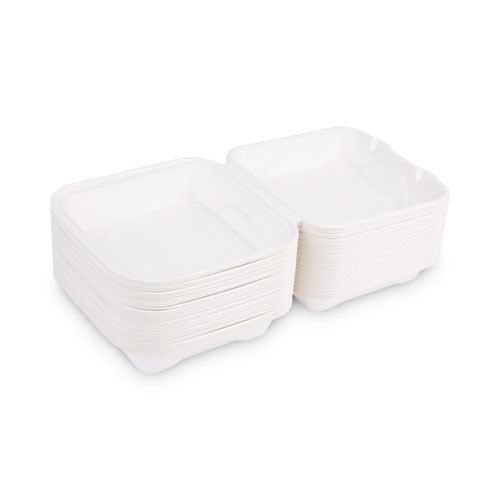 Vanguard Renewable And Compostable Sugarcane Clamshells,1-compartment, 8 X 8 X 3, White, 200/carton