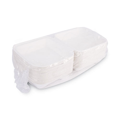 Vanguard Renewable And Compostable Sugarcane Clamshells,1-compartment, 8 X 8 X 3, White, 200/carton