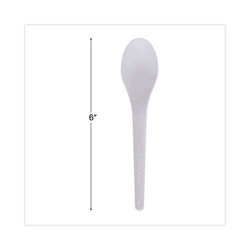 Plantware Compostable Cutlery, Spoon, 6", Pearl White, 50/pack, 20 Pack/carton.